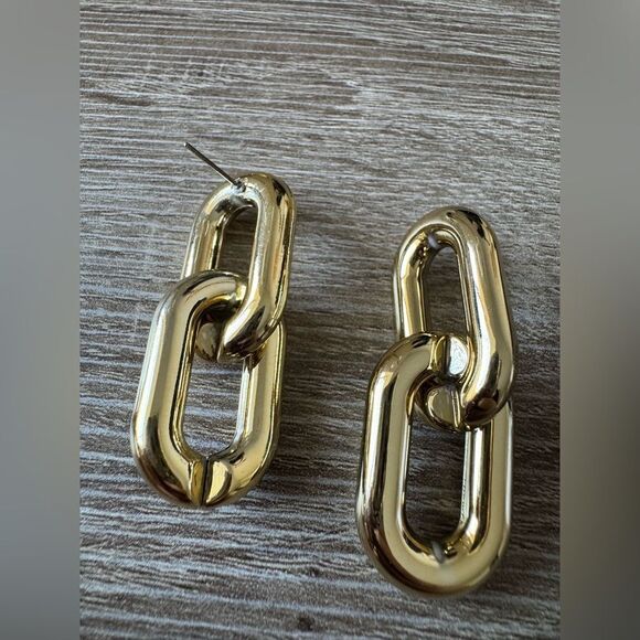 Gold Link Earrings A1208 - Picture 3 of 4
